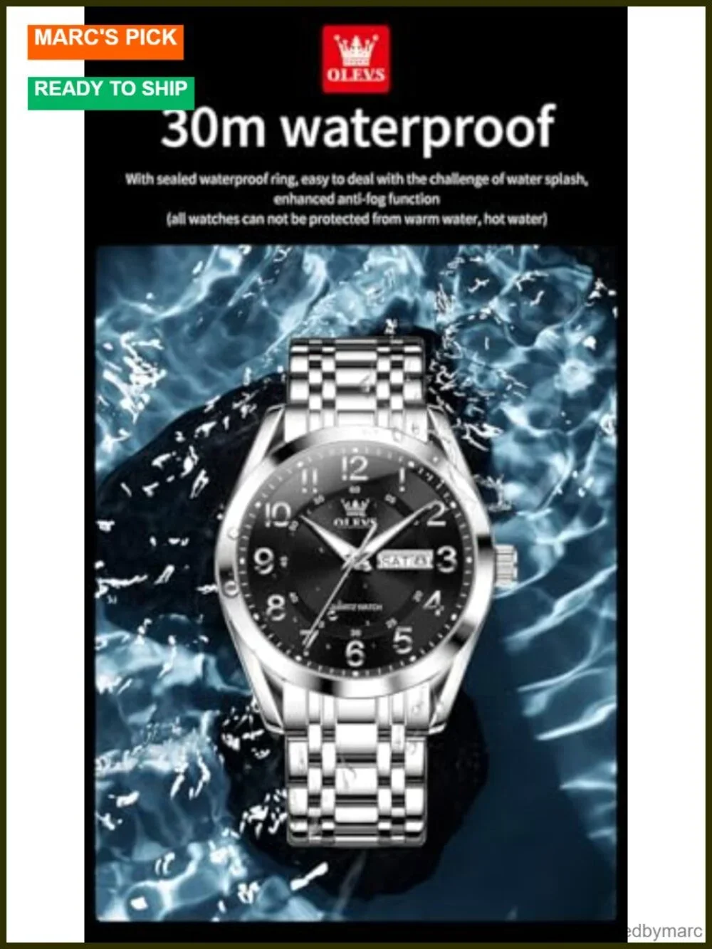 Large Numeral Easy Read Quartz Watch Stainless Steel Luminous Date Casual